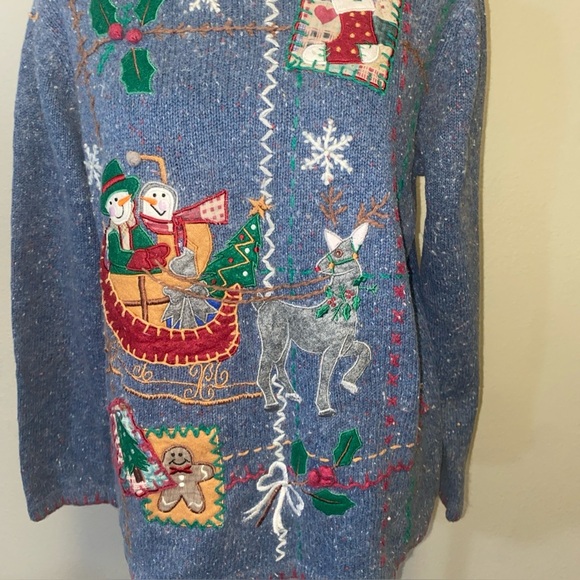 Victoria Jones Sleigh Riding Snowman Christmas Sweater Size Large Ugly Vintage - Picture 4 of 9